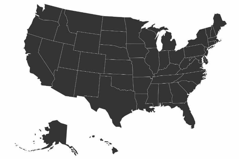Blank map of United States of America. Simplified dark grey silhouette vector map on white background.